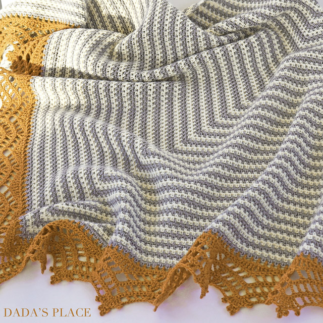Crochet Triangle Striped Shawl with lace border 11